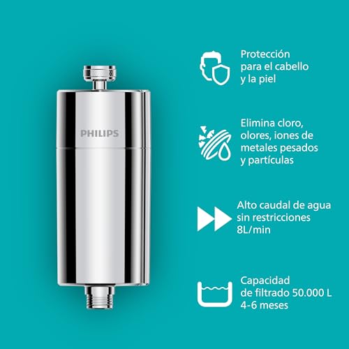 Thumbnail 2 de Philips Water Filtro de ducha en línea con 3 cartuchos de repuesto (reduce hasta 99% de cloro) cromado