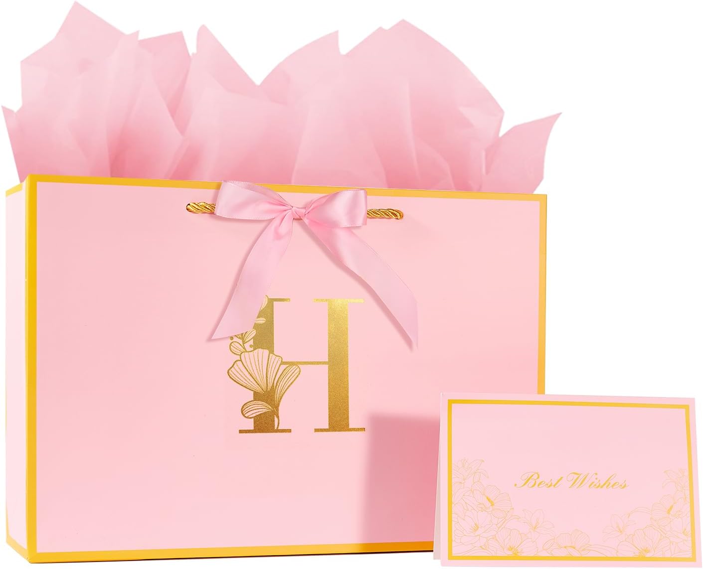 Thumbnail 5 de 12.6 Inch Large Pink Letter Gift Bag with Card & Tissue — A personalised touch for her special day