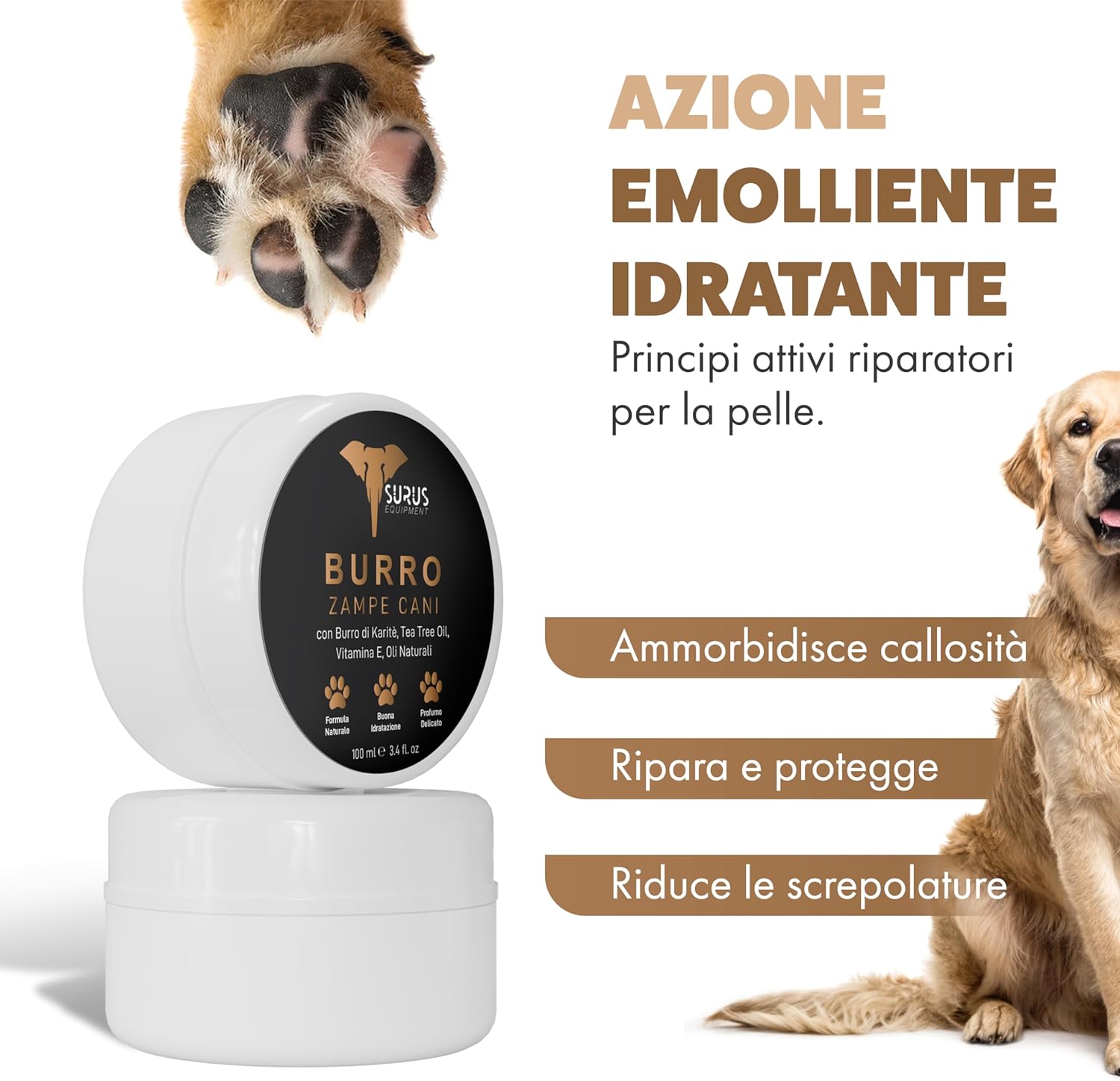 Detalle de SURUS EQUIPMENT Crema Polpastrelli Cane Naturale 100 ml – Protezione Idratante con Vitamina E, Burro di Karité e Cera d'Api