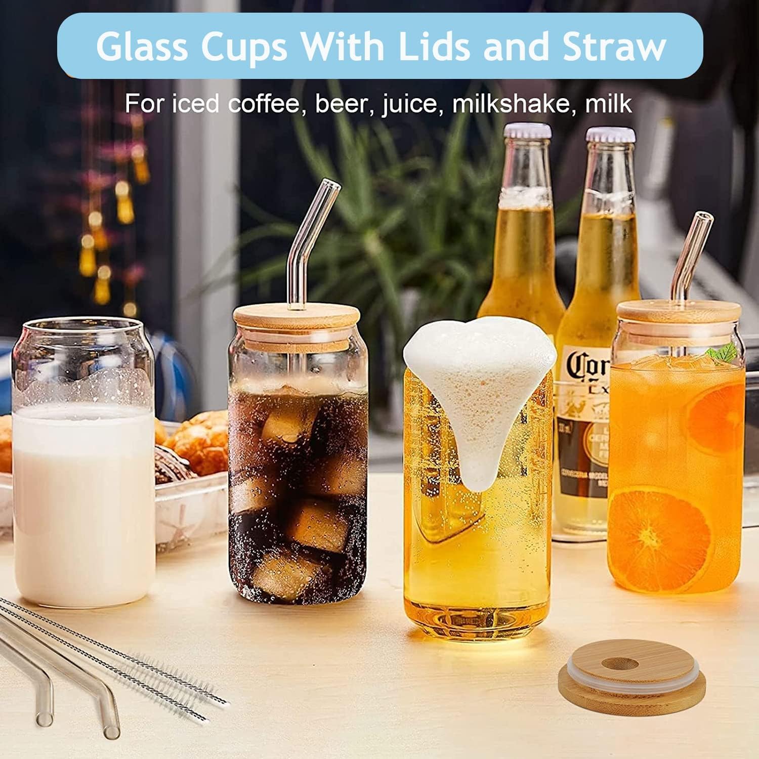 Detalle 2 de MEIMUCUL M.MCUL 6pcs drinkglazen met deksel en rietje, 500 ml
