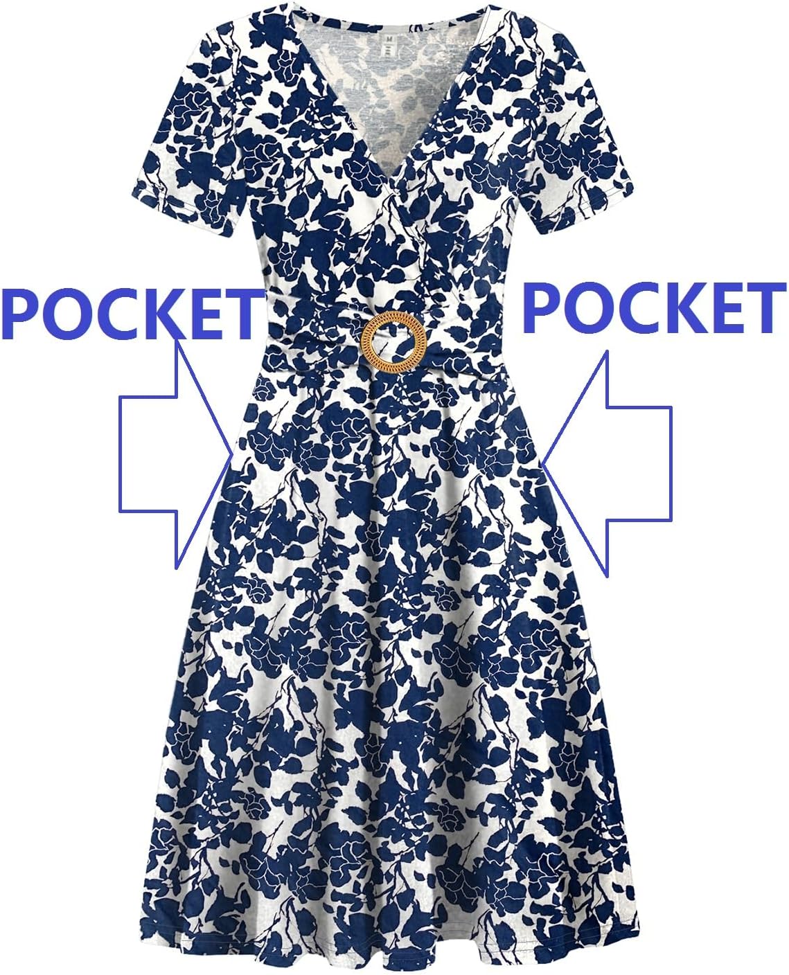 Thumbnail 4 de Women's Elegant Criss-Cross V Neck Vintage Short Sleeve Dress with Pockets (980)