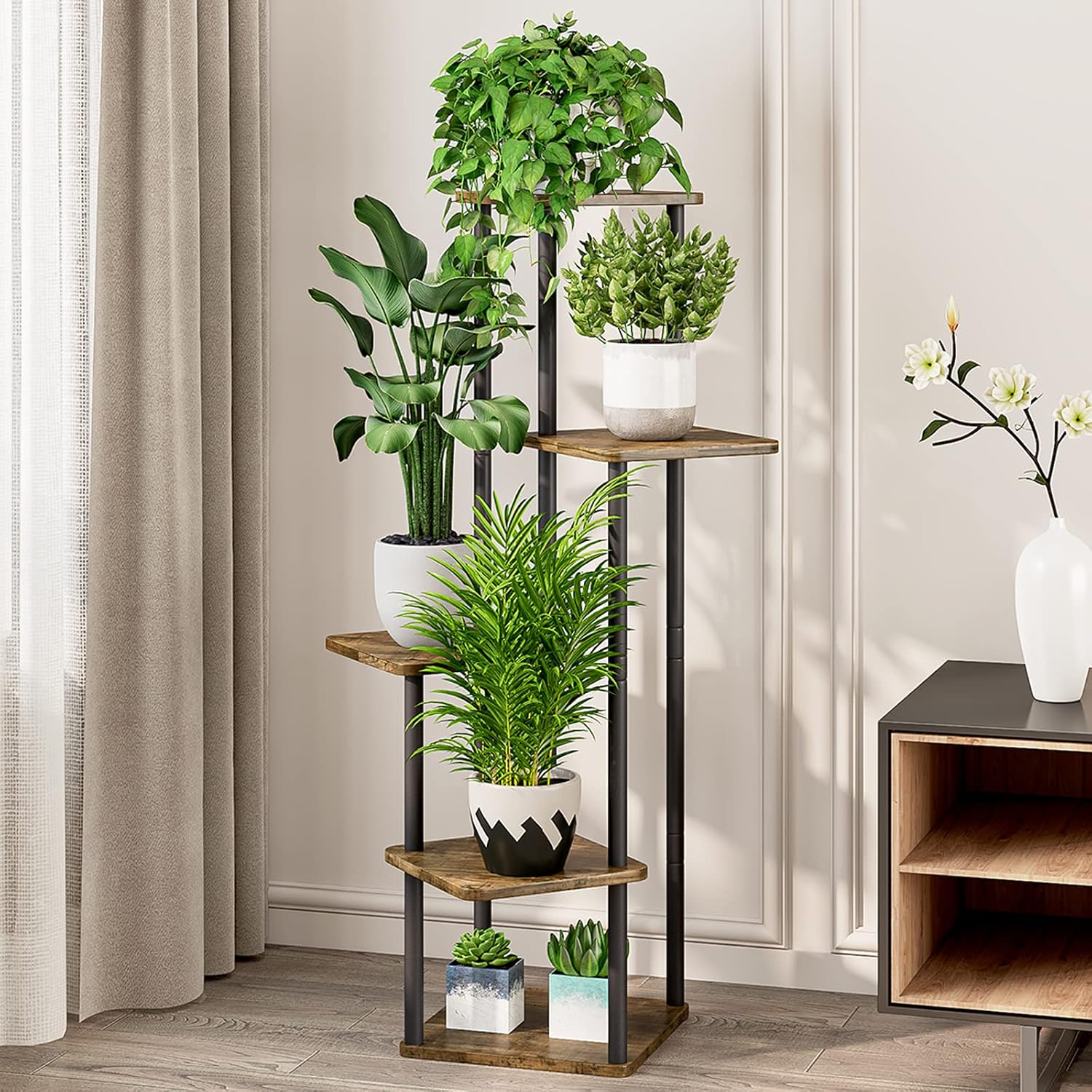 Detalle 2 de AZERPIAN AZH725 5-Tier Plant Stand with Metal Frame and MDF Shelves
