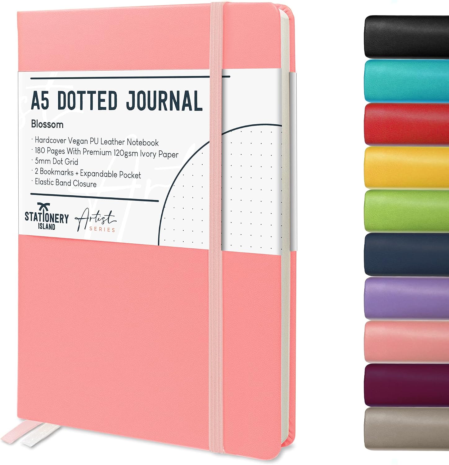 Detalle de STATIONERY ISLAND Bullet Dotted Journal A5 (Hardcover, 120gsm) – Thick dotted notebook with pocket