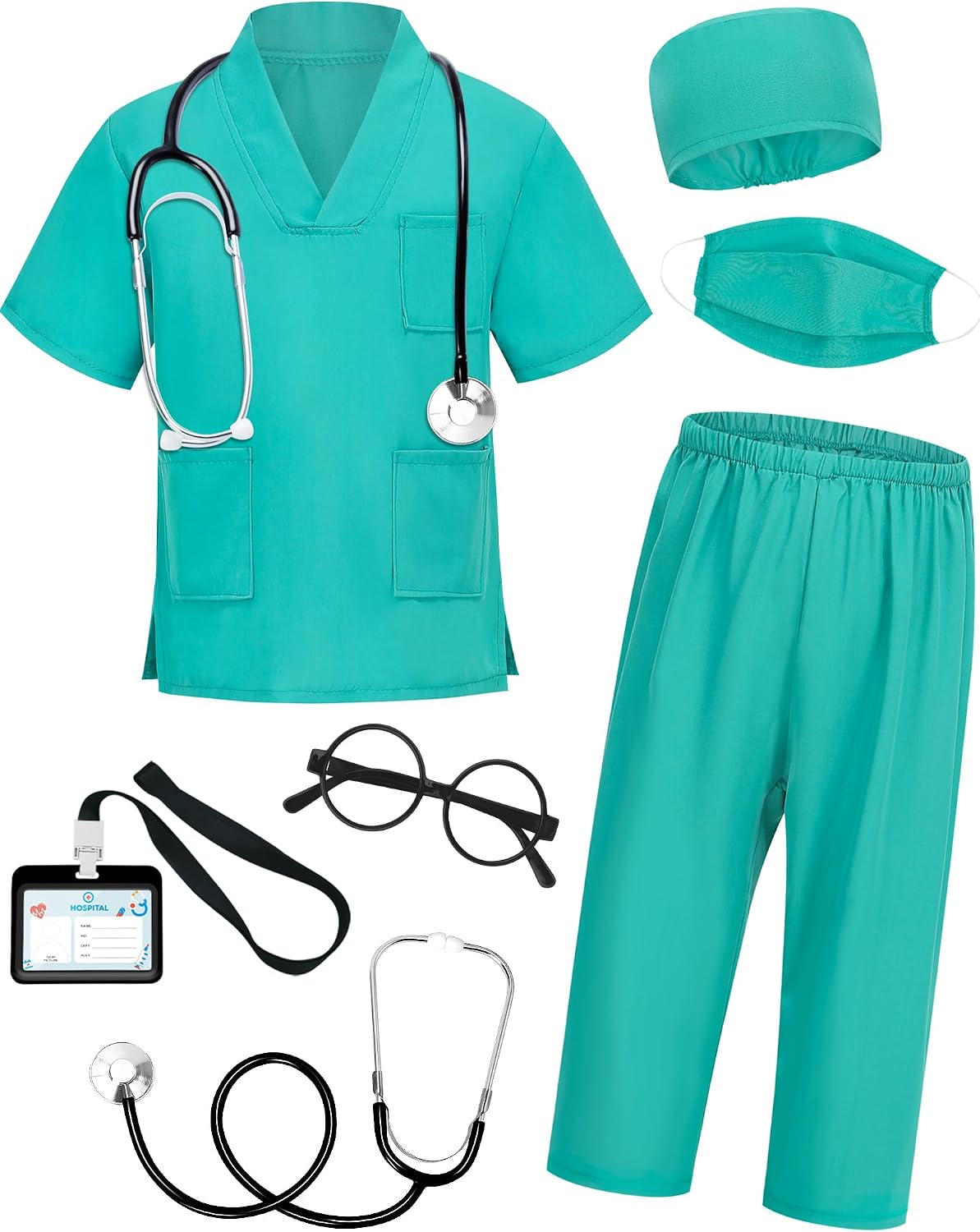 Detalle de ICECUTE Kids' Doctor Scrubs Costume, 7-Piece Set with Working Stethoscope