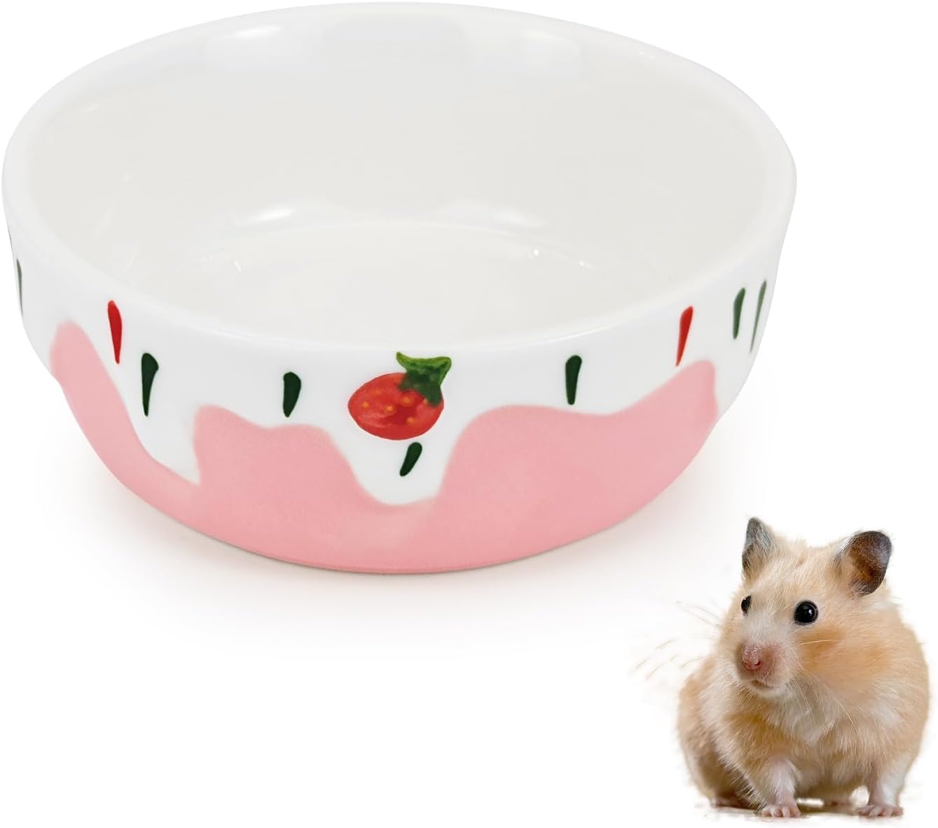Thumbnail 6 de LuckyOpt round ceramic hamster bowl (blue) with strawberry pattern – anti-tipping, easy-clean food & water dish