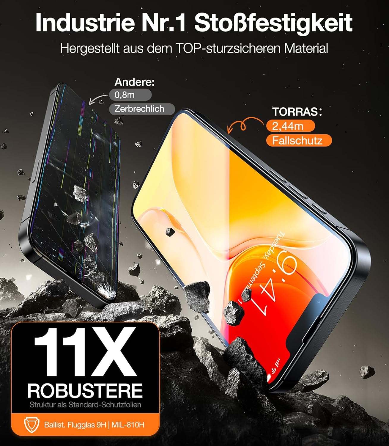 Detalle de TORRAS iPhone 16e Panzerglas 9H Schutzfolie – 2er-Pack