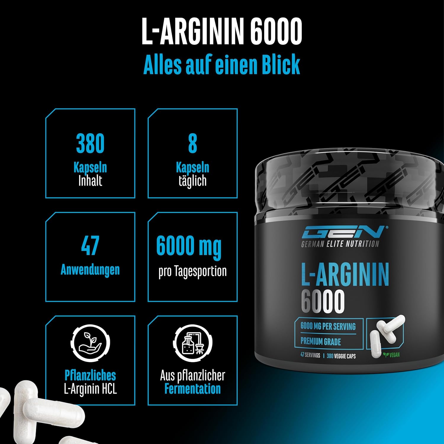Thumbnail 1 de German Elite Nutrition L Arginin Kapseln 6000 mg