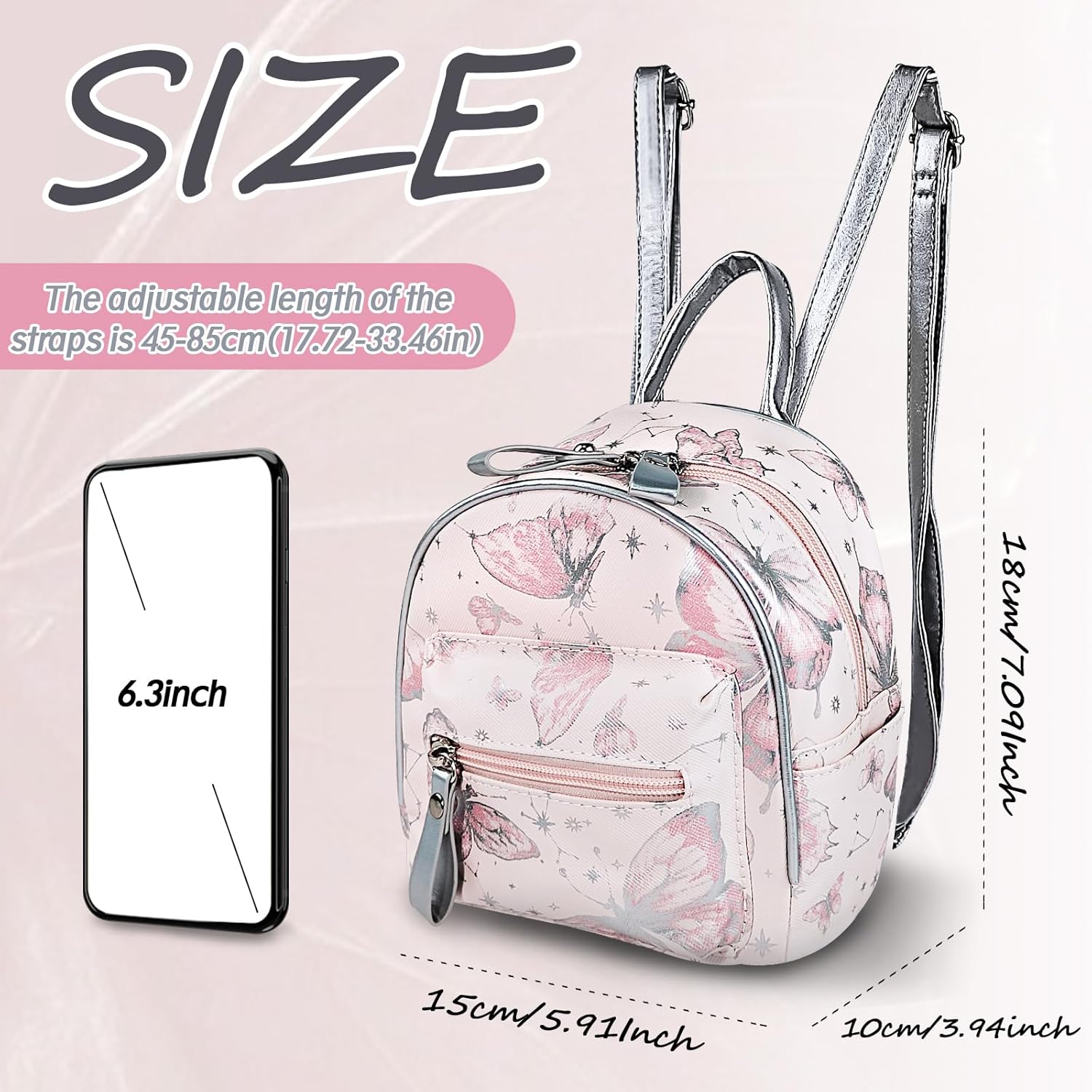 Thumbnail 1 de WisePoint Mini Backpack for Women: PU Leather, Butterfly Pattern, Small Yet Practical