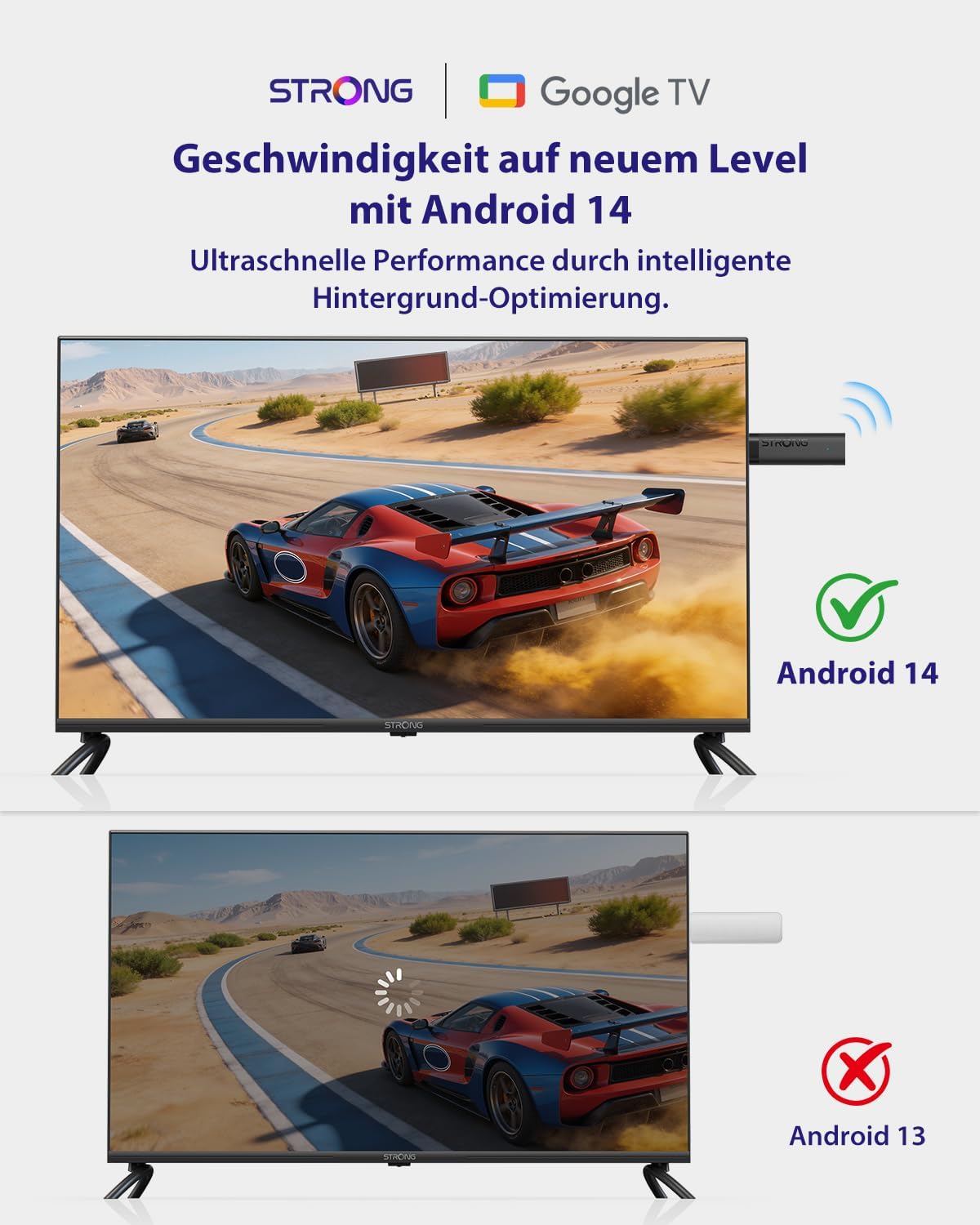 Detalle de STRONG LEAP-NOVA-X Streaming TV Stick – 4K Ultra HD, Android 14, Wi‑Fi 6, HDMI 2.1