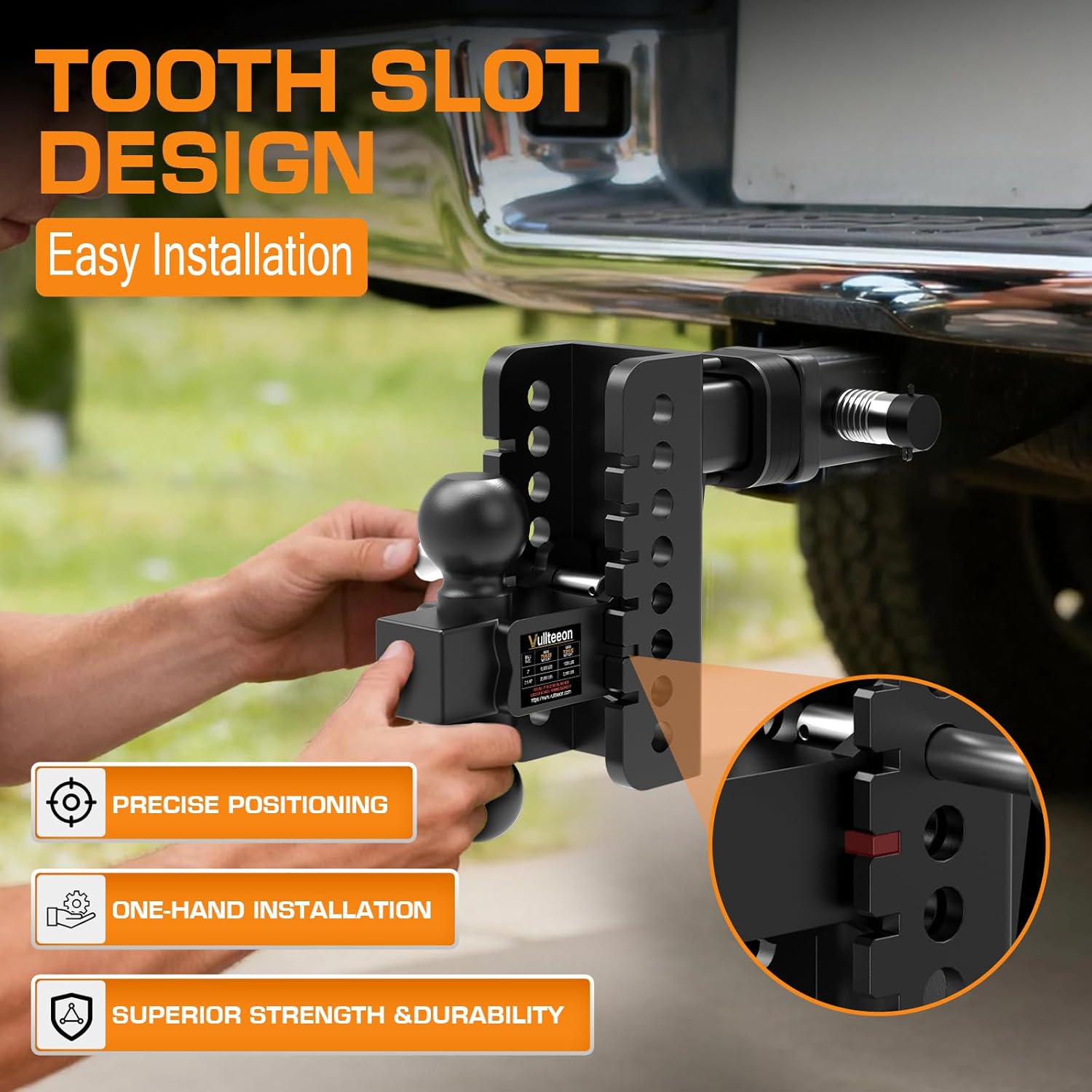 Thumbnail 4 de Vullteeon Adjustable Trailer Hitch (2-inch Receiver, 6-inch Drop/Rise) with Anti-Rattle Slot-Fit and 2-5/16" Ball