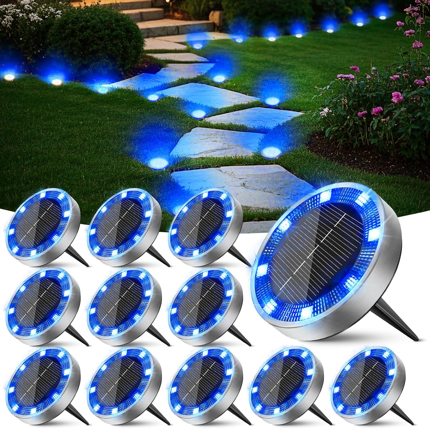 Detalle de Peasur Solar Bodenleuchten Aussen – 12 Stück, 8 LED Blau