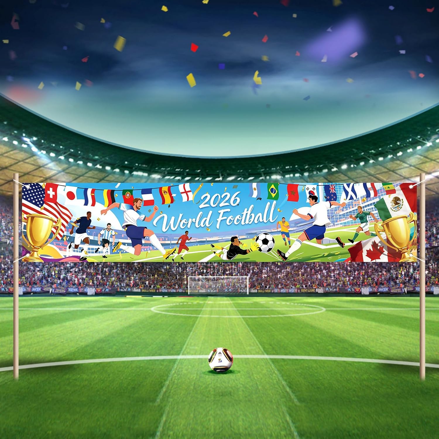 Detalle de AhfuLife Fußball Banner 300 x 60 cm – WM 2026 Deko für Innen & Außen