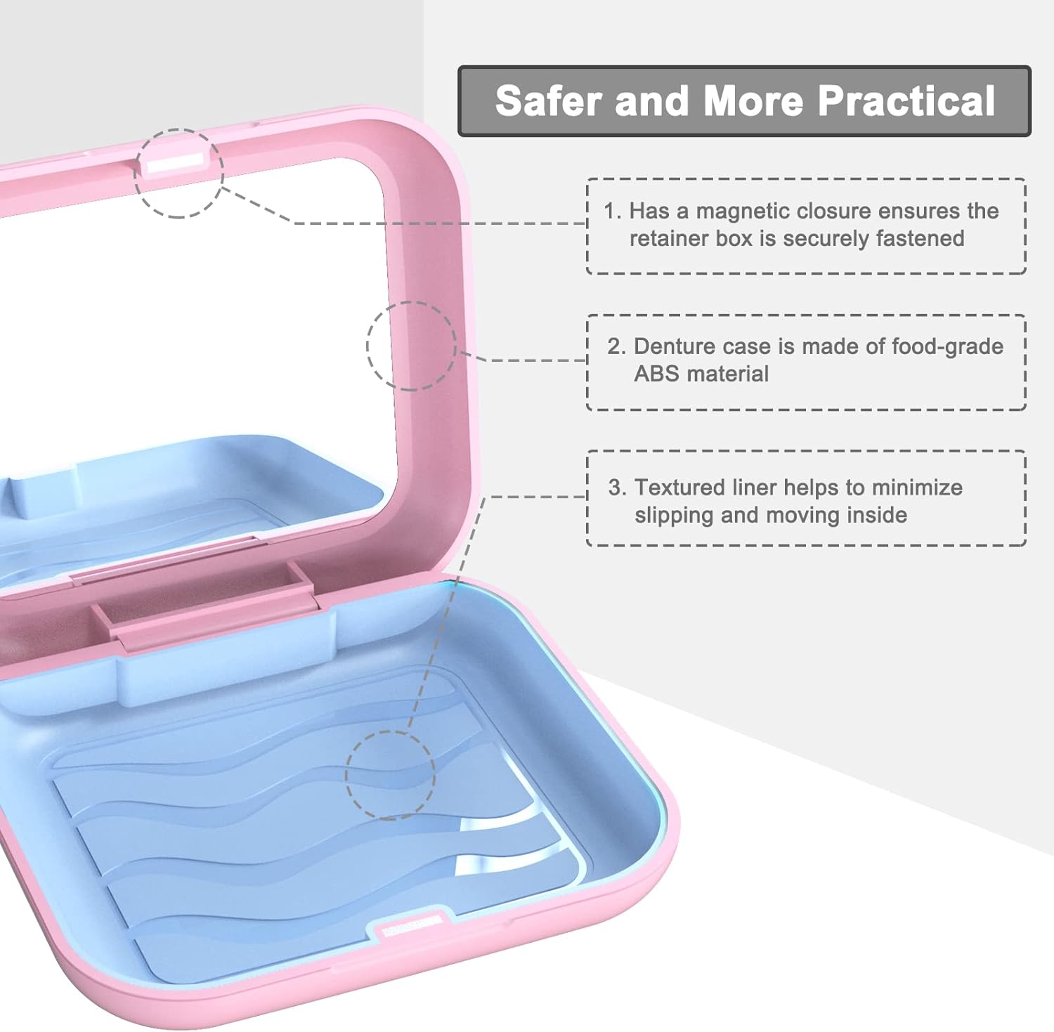 Detalle de BVN Retainer Case with Mirror – Square retainer box for aligners, mouth guards and retainers (Pink)