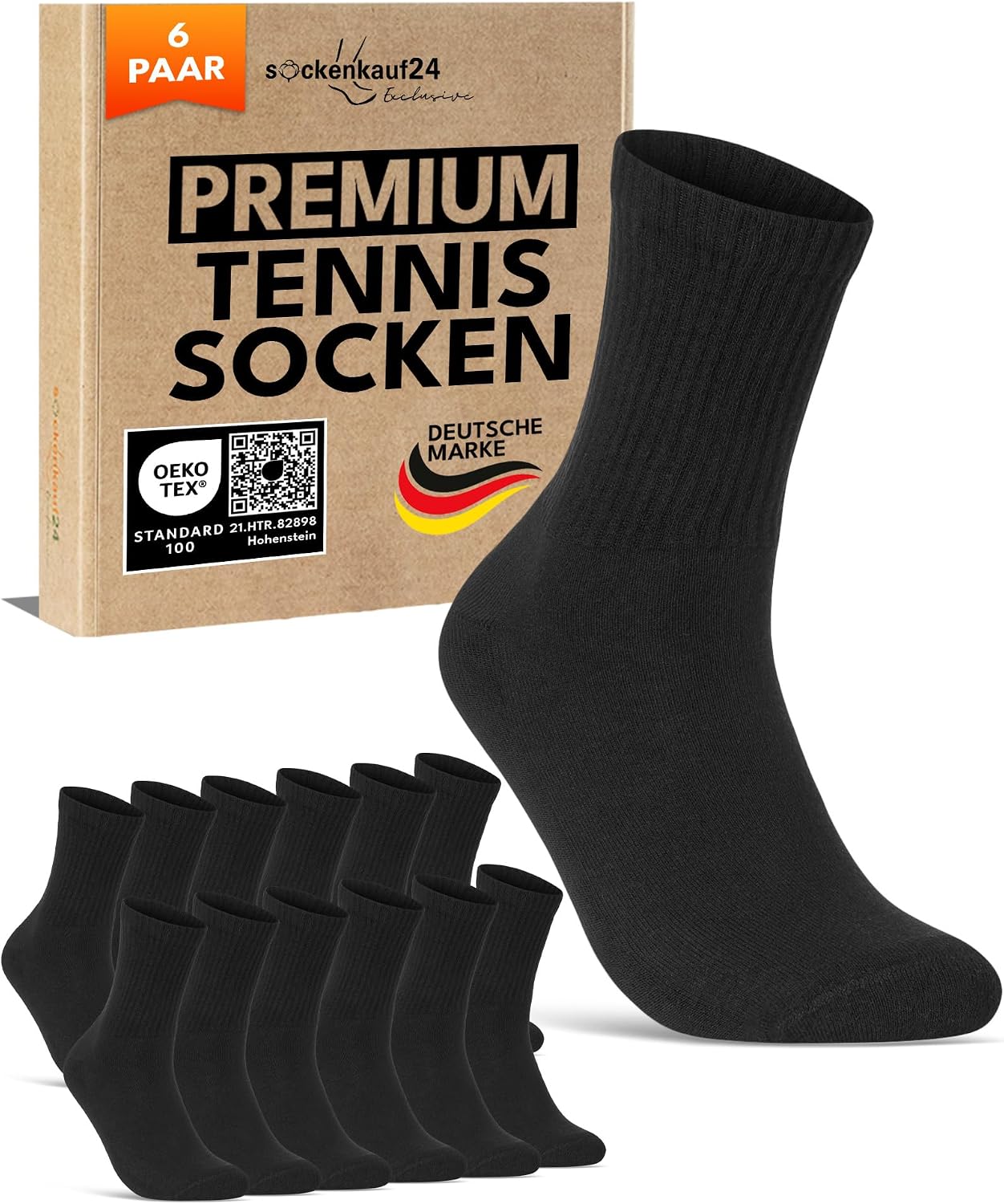 Detalle de sockenkauf24 Herren Tennissocken (6 Paar) – Sportsocken mit verstärkter Ferse & Fußspitze