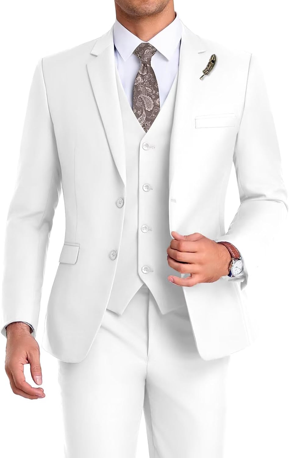 Detalle de High-End Orange Slim Fit 3-Piece Suit for Men with Notched Lapel
