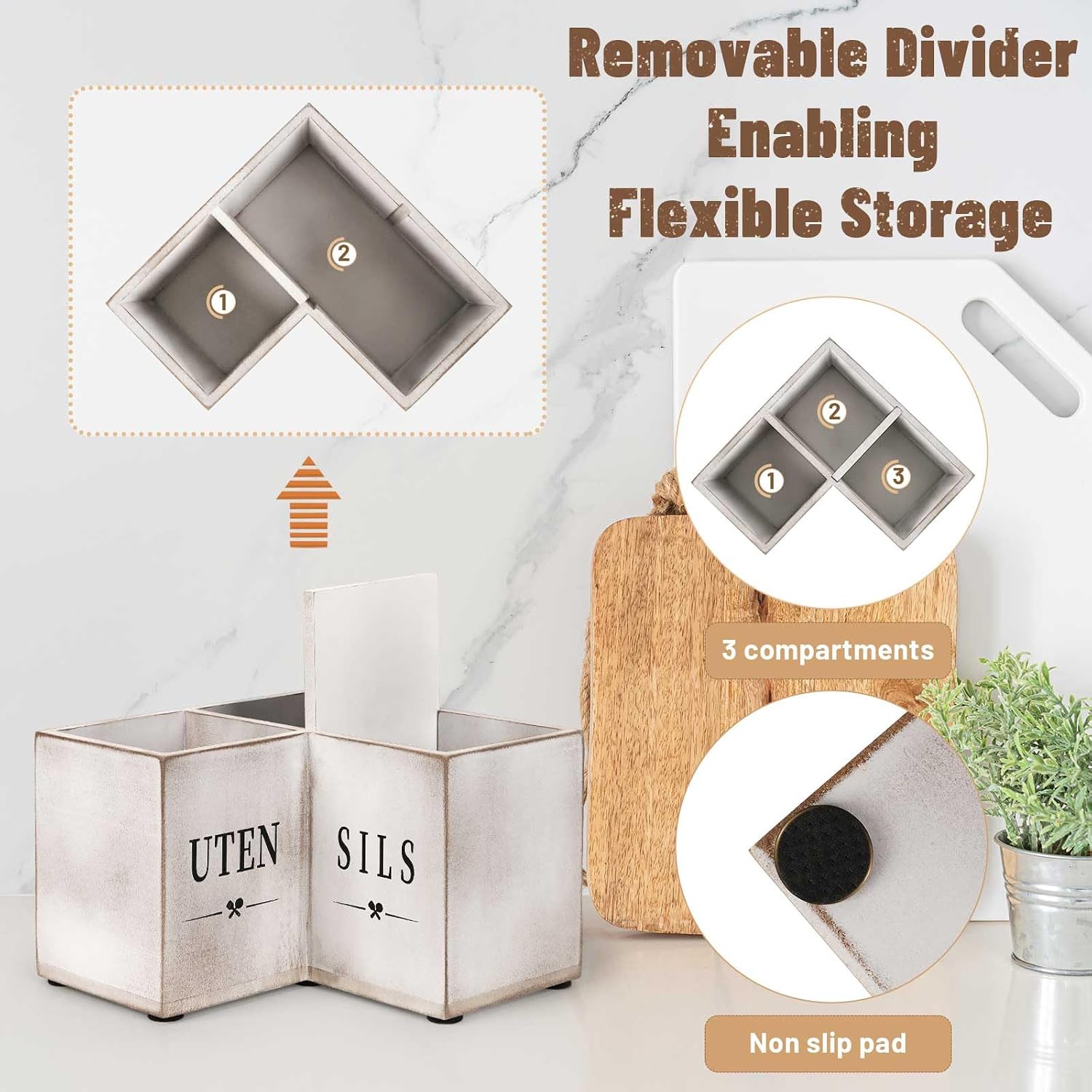 Detalle 2 de Natheeph Kitchen Utensil Holder, 3-Compartment