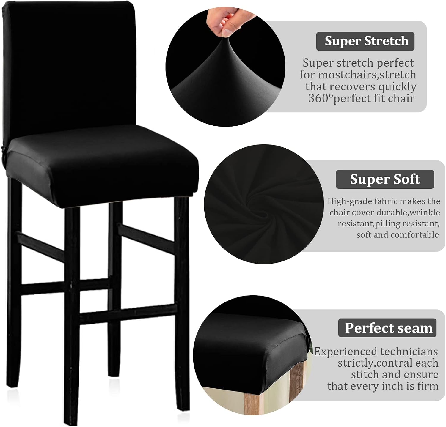 Detalle de Jaotto Stuhlhussen 4er-Set für Barhocker – Stretch-Futter abnehmbar, waschbar (schwarz)