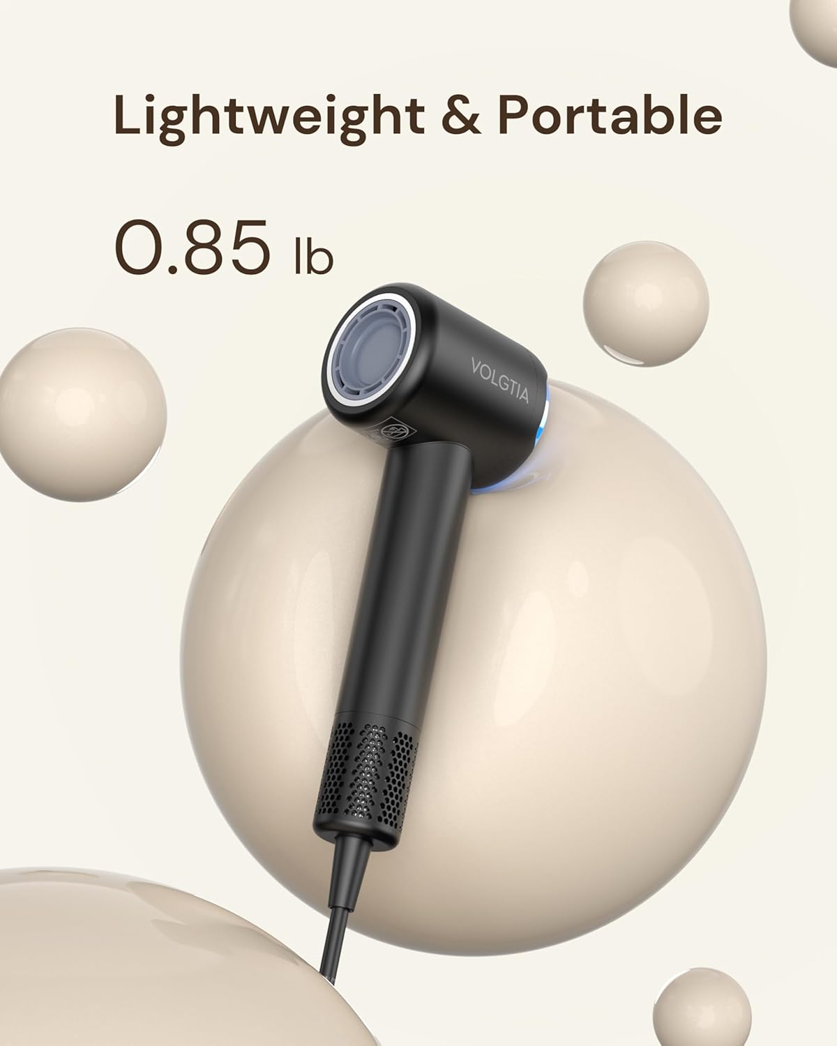 Detalle de VOLGTIA Hair Dryer with Diffuser for Curly Hair — Fast, Quiet, and Ion-Driven Drying