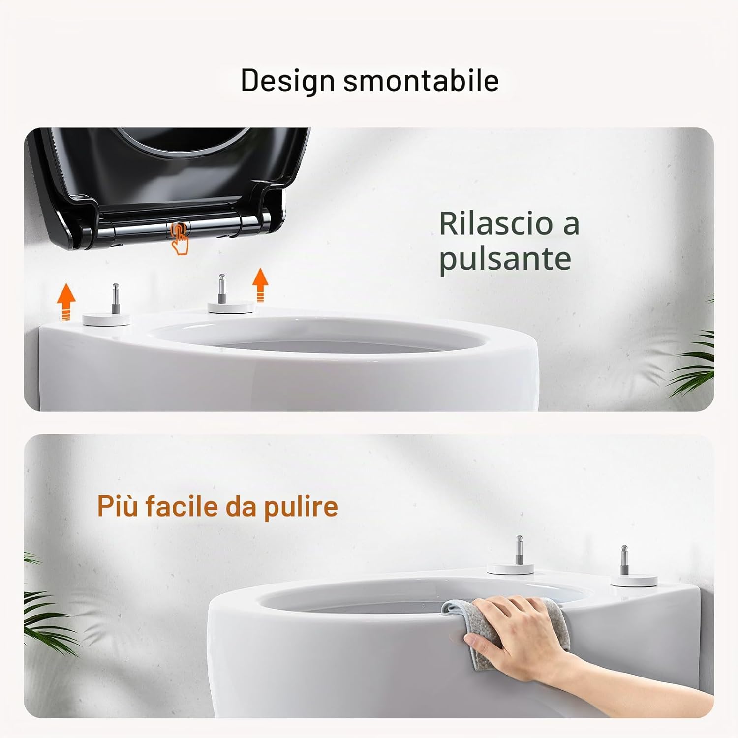 Detalle de Sedile WC Copriwater Universale con Chiusura Ammortizzata in Urea-Formaldeide – Nero