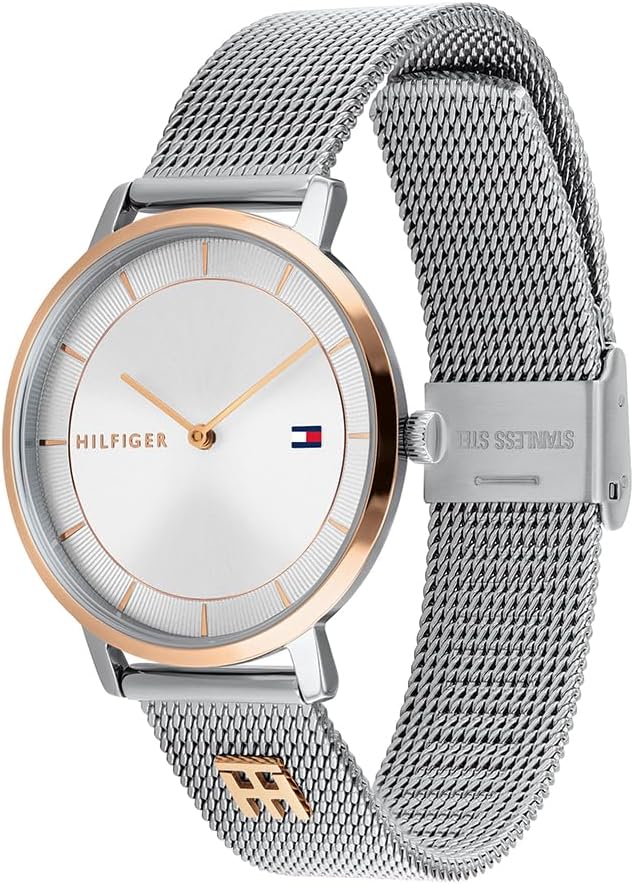 Thumbnail 1 de Tommy Hilfiger Analog-Quarzuhr für Damen mit Edelstahl-Meshband (35 mm, bis 3 bar) – Silber, Gold, Roségold oder Navy