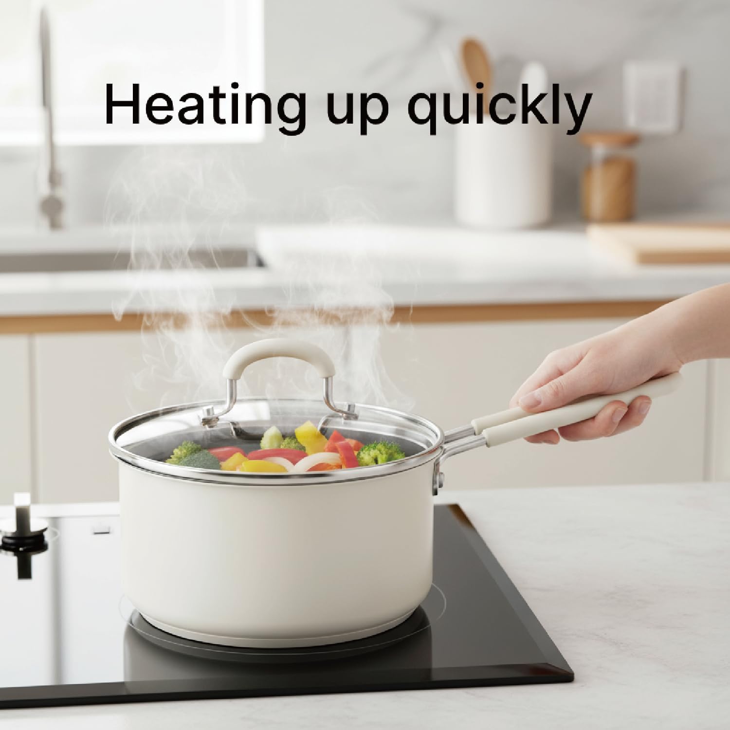 Detalle 2 de COOKNANO 18cm Stainless Steel Saucepan with Glass Lid (2L) – induction ready, stay-cool handles