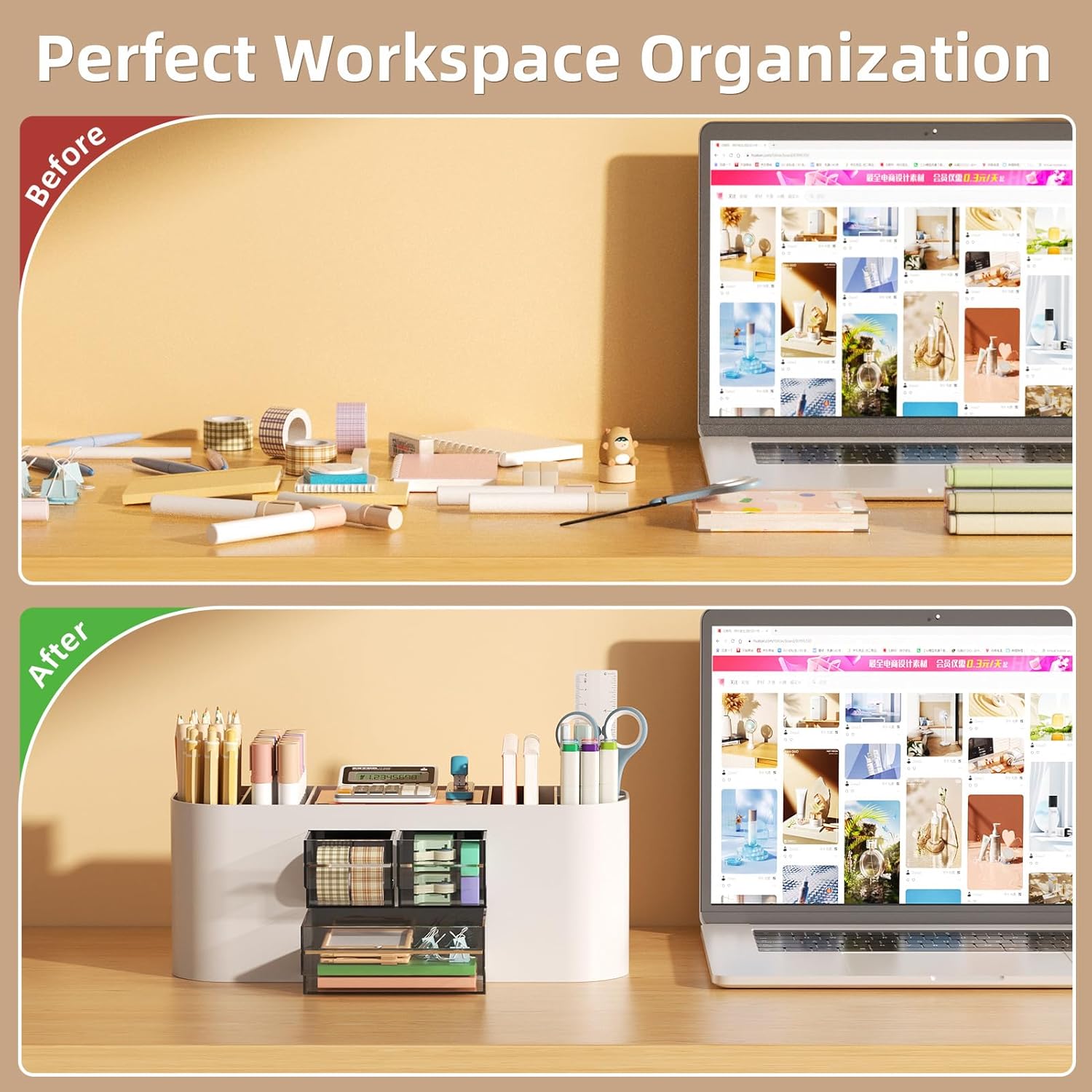 Thumbnail 5 de Marbrasse Schreibtisch Organizer mit 3 Schubladen – 7 Fächer, PS-Material, Grau