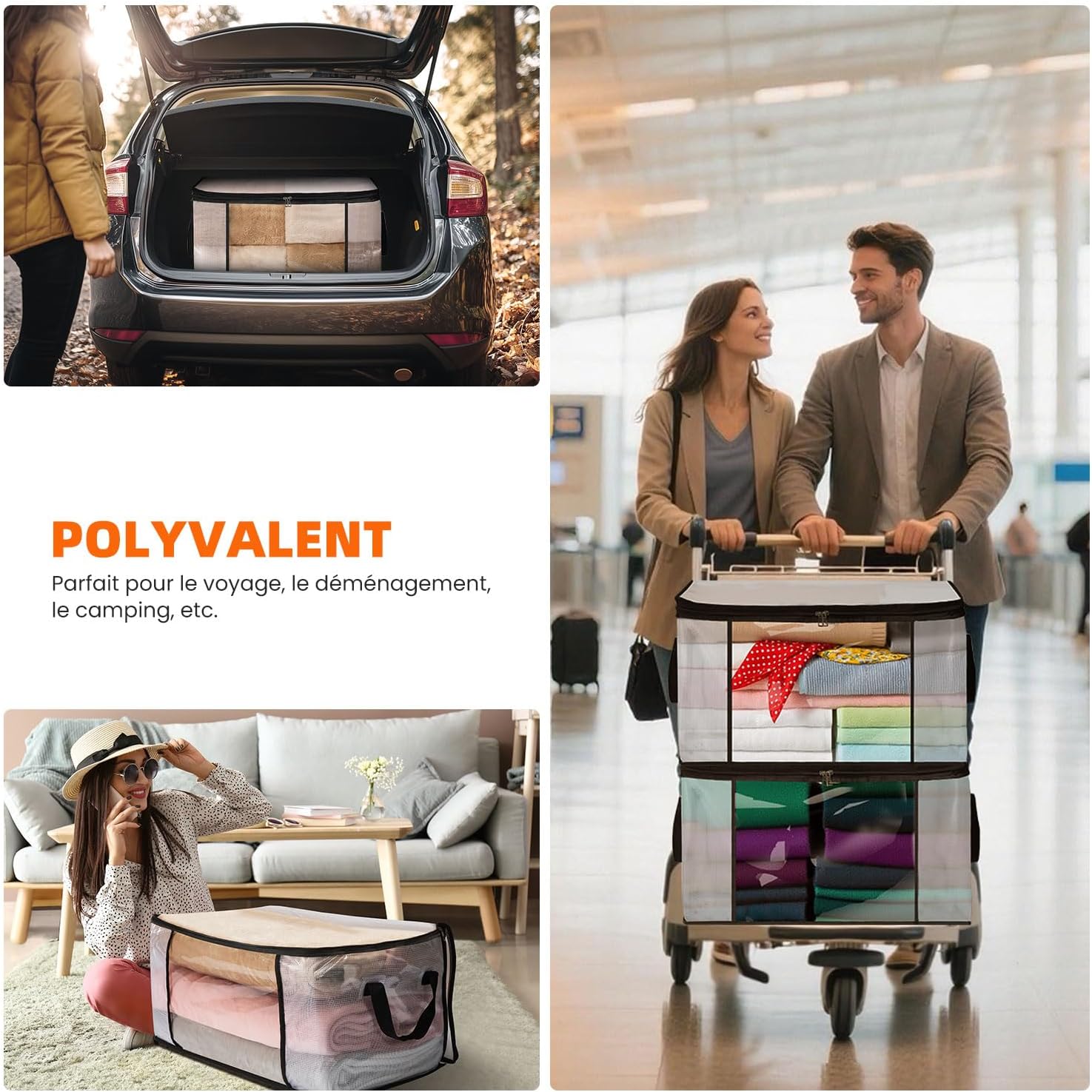 Thumbnail 6 de NEWSONA Lot de 3 Sacs de Rangement Vetement Transparente 60L – Organisateur Pliable avec Fermeture Éclair et Poignées