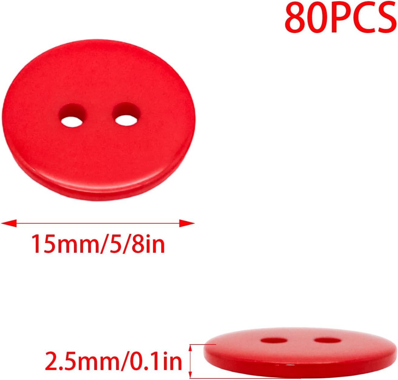 Detalle de Funstreet Red/5/8 inch (15mm) Sewing Buttons, 80 Red Resin 2-Hole Buttons