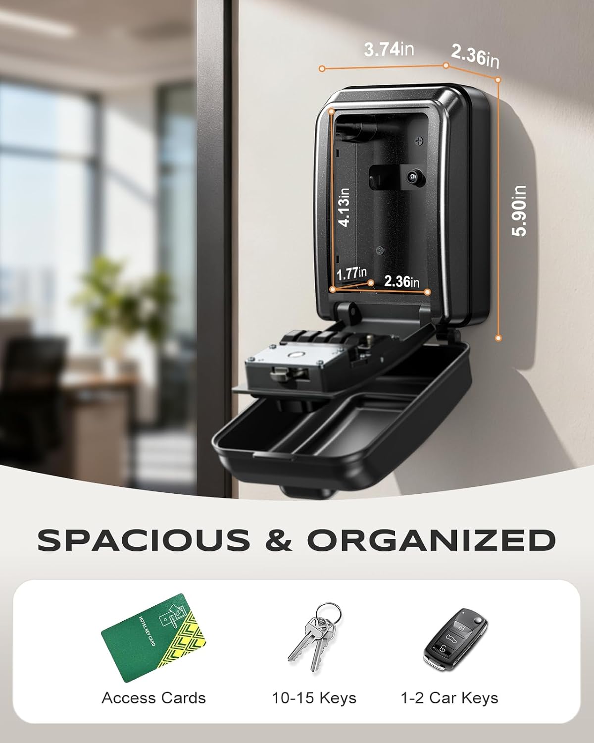 Thumbnail 4 de Mohard Key Safe Wall Mounted with Code, 4-Digit Combination – Weatherproof, Large Capacity Keybox