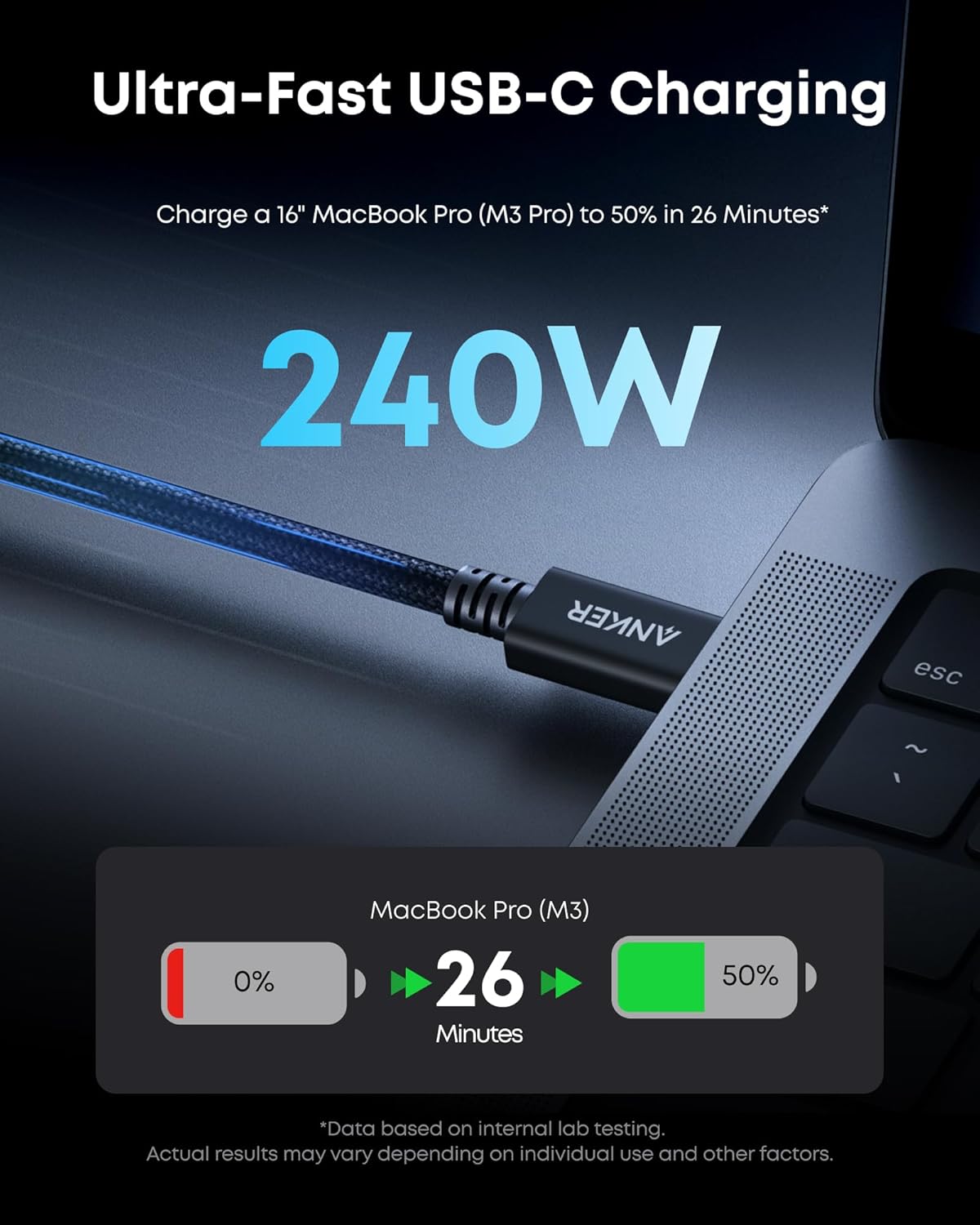 Thumbnail 4 de Anker Prime Thunderbolt 5 Cable (3.3 ft) — USB-C to USB-C, up to 240W charging