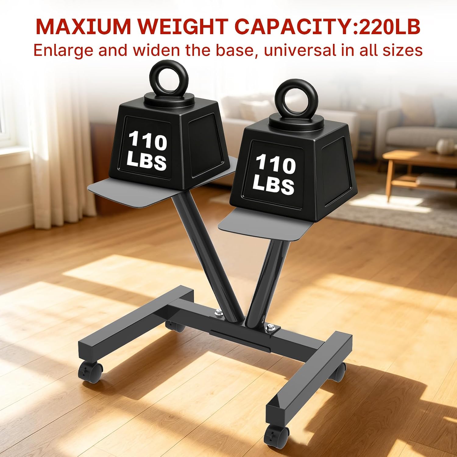 Detalle 1 de EnterSports Adjustable Dumbbell Stand with Wheels, 220 lb Capacity, 5–90 lb Fit