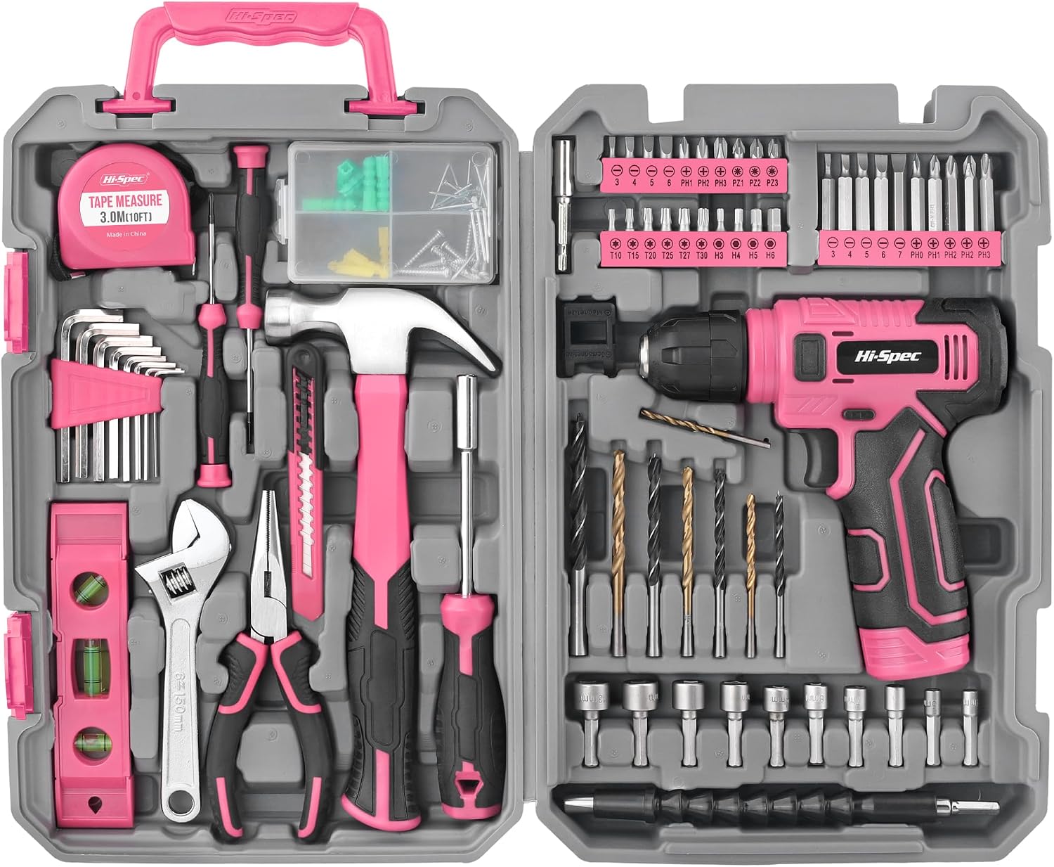 Detalle de Hi-Spec DT30558P-DE 8V Cordless Drill and Pink Home Tool Set