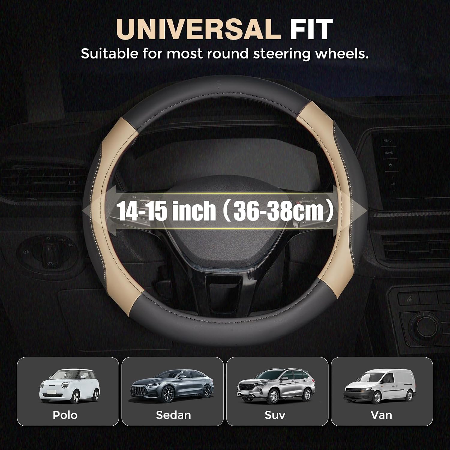 Detalle de FLORICH Steering Wheel Cover, Microfiber Leather