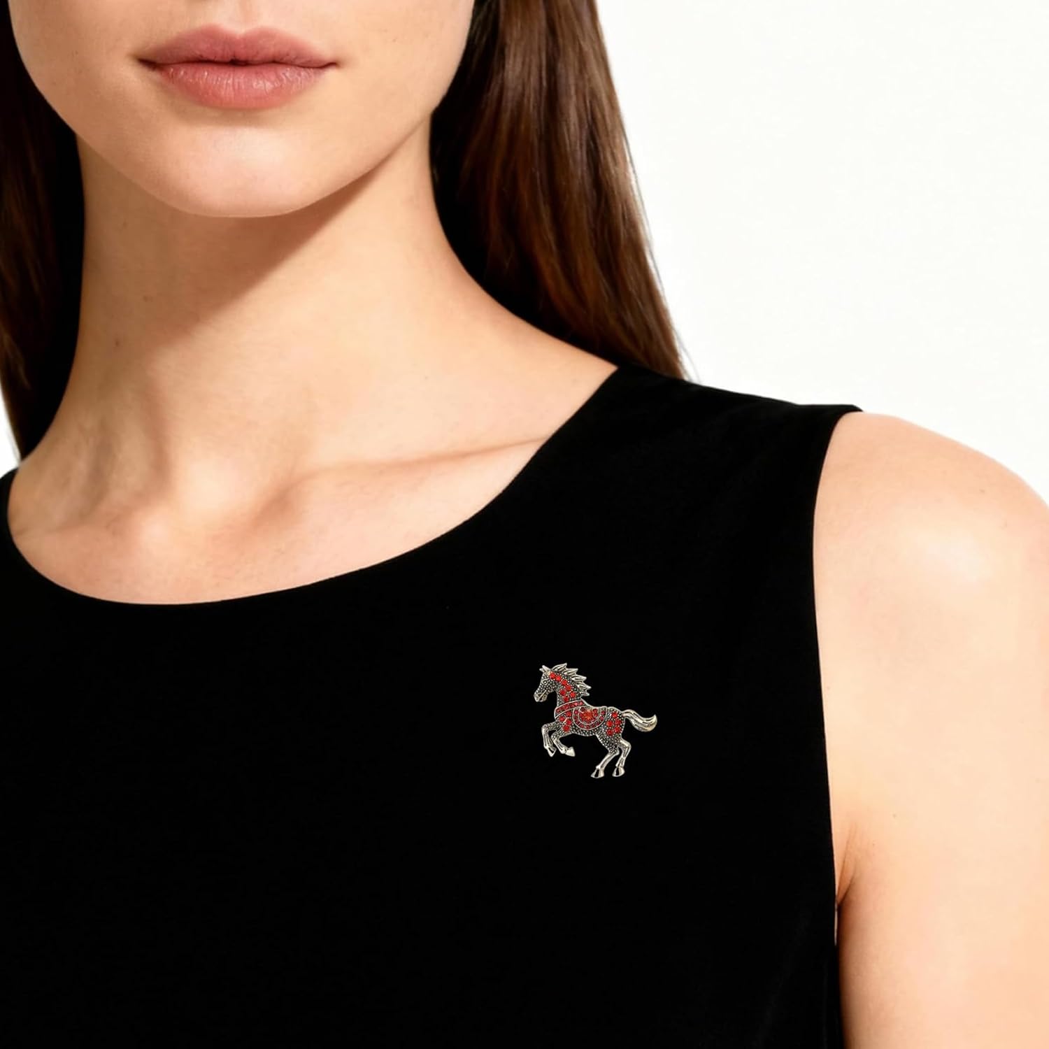 Detalle de Rhinestone Horse Brooch for Women – Vintage Enamel Sparkle Pin