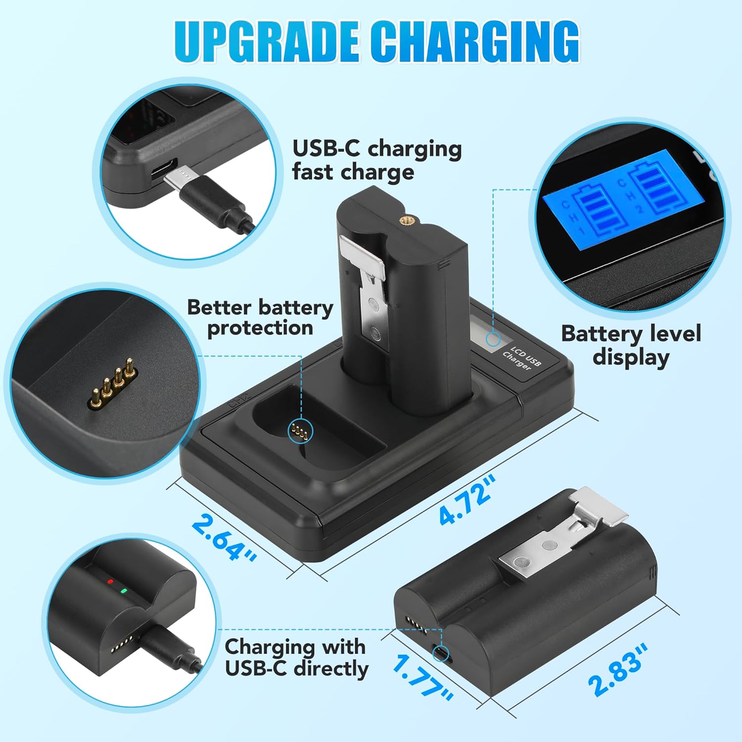 Detalle 2 de 7200mAh Replacement Battery 2-Pack for Ring Quick Release Battery Pack V4 (with LED dual dock) – Charger Station included