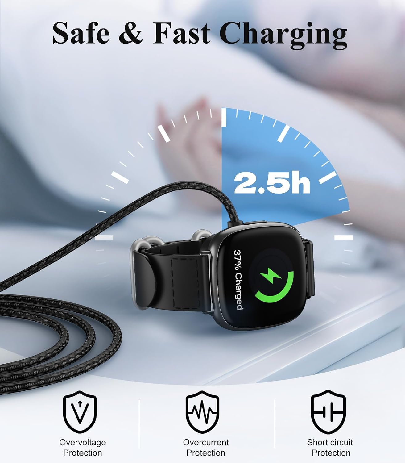 Detalle 2 de TiMOVO 2-in-1 Charger for Fitbit Versa 4/3/Sense 2/Sense and Google Pixel Watch — 2 Pack Magnetic Dock, 3.3 ft USB Cable
