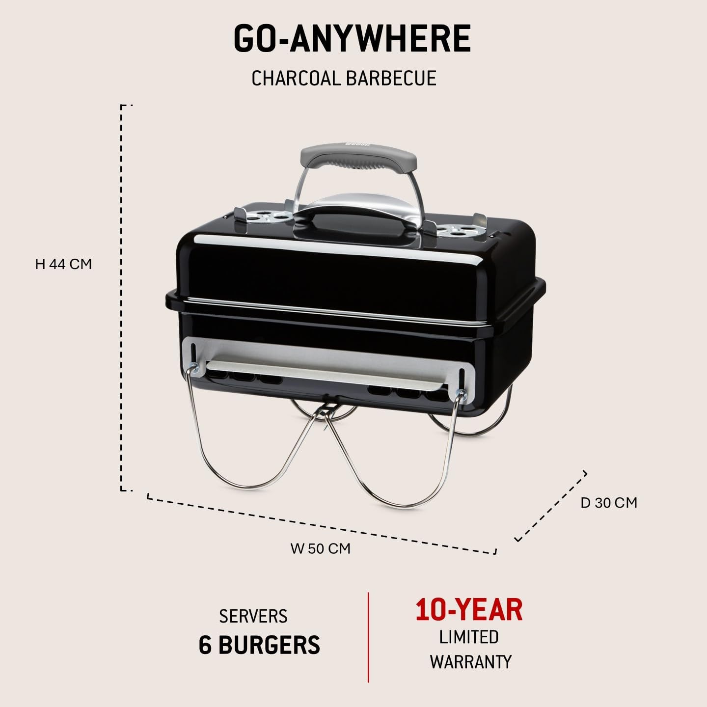 Detalle de Weber Go-Anywhere Holzkohlegrill – kompakter Campinggrill mit klappbaren Beinen
