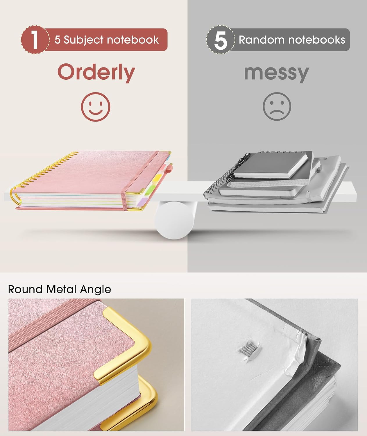 Thumbnail 4 de dilitego 8" x 10" Hardcover Spiral Notebook, 5 Subjects, 300 Pages, Rose Gold