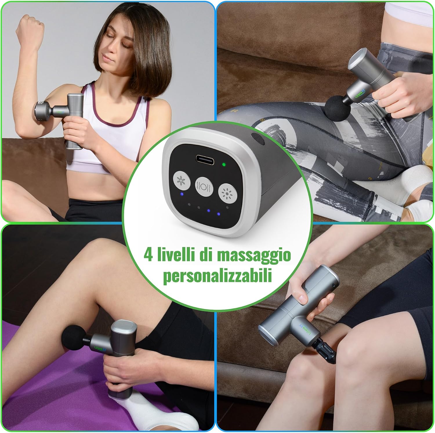 Detalle de LX-041: Pistola per massaggi Lifenaxx – calore, freddo e massaggio profondo con 5 testine