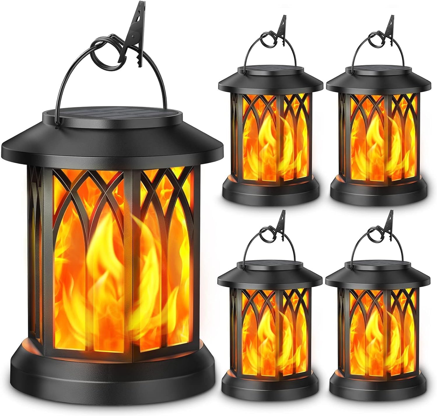 Detalle de KOOPER Solar Garden Lights Outdoor 4 Pack: Hanging Lanterns with Realistic Flickering Flame LED