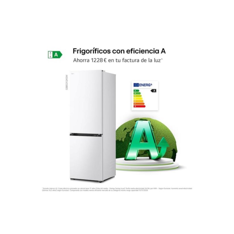 Detalle de Frigorífico Combi LG GBBS312ASW No Frost 186 cm, 333 L, Blanco con WiFi IA