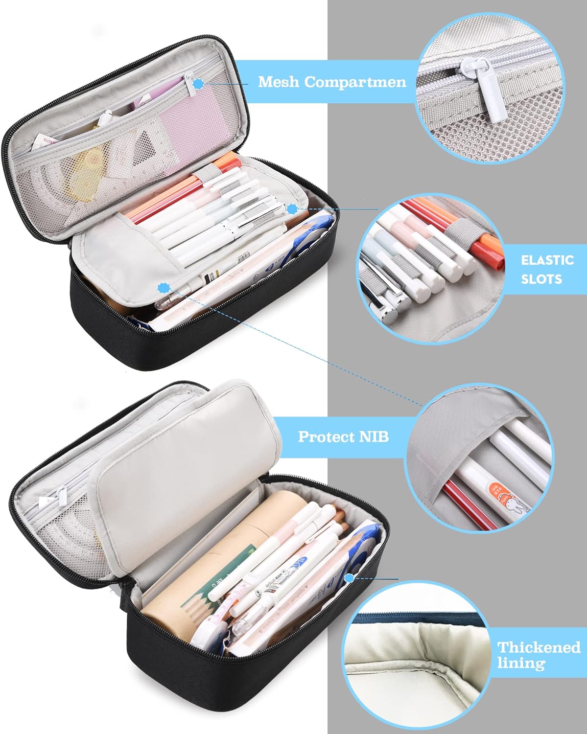 Thumbnail 5 de YOKUMA Federmäppchen Mäppchen in Schwarz – große Kapazität für Schule, Teenager & Erwachsene