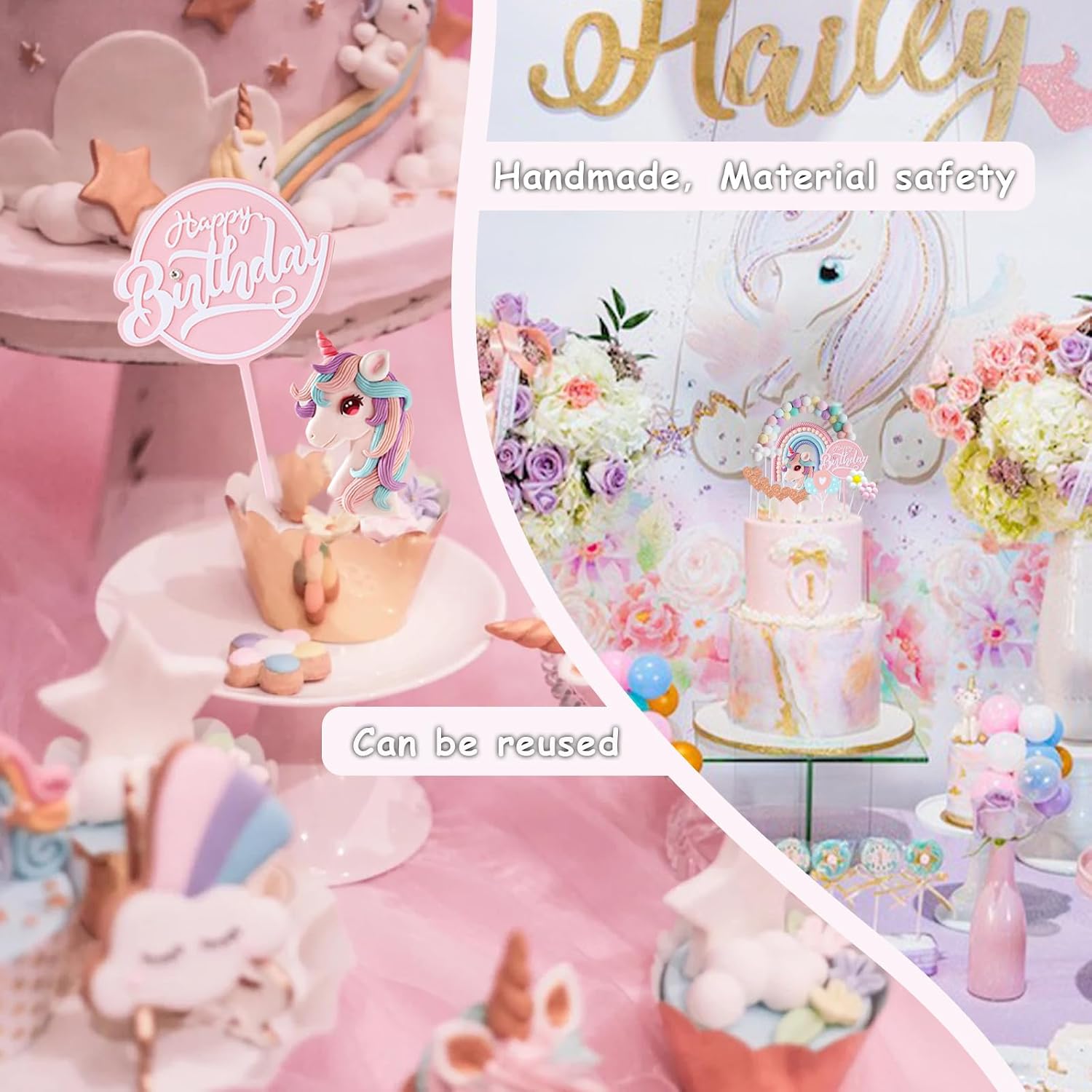 Detalle de AOTWAN Einhorn Tortendeko Geburtstag 2025 – Tortentopper-Set mit 13 Zubehör für Kinder