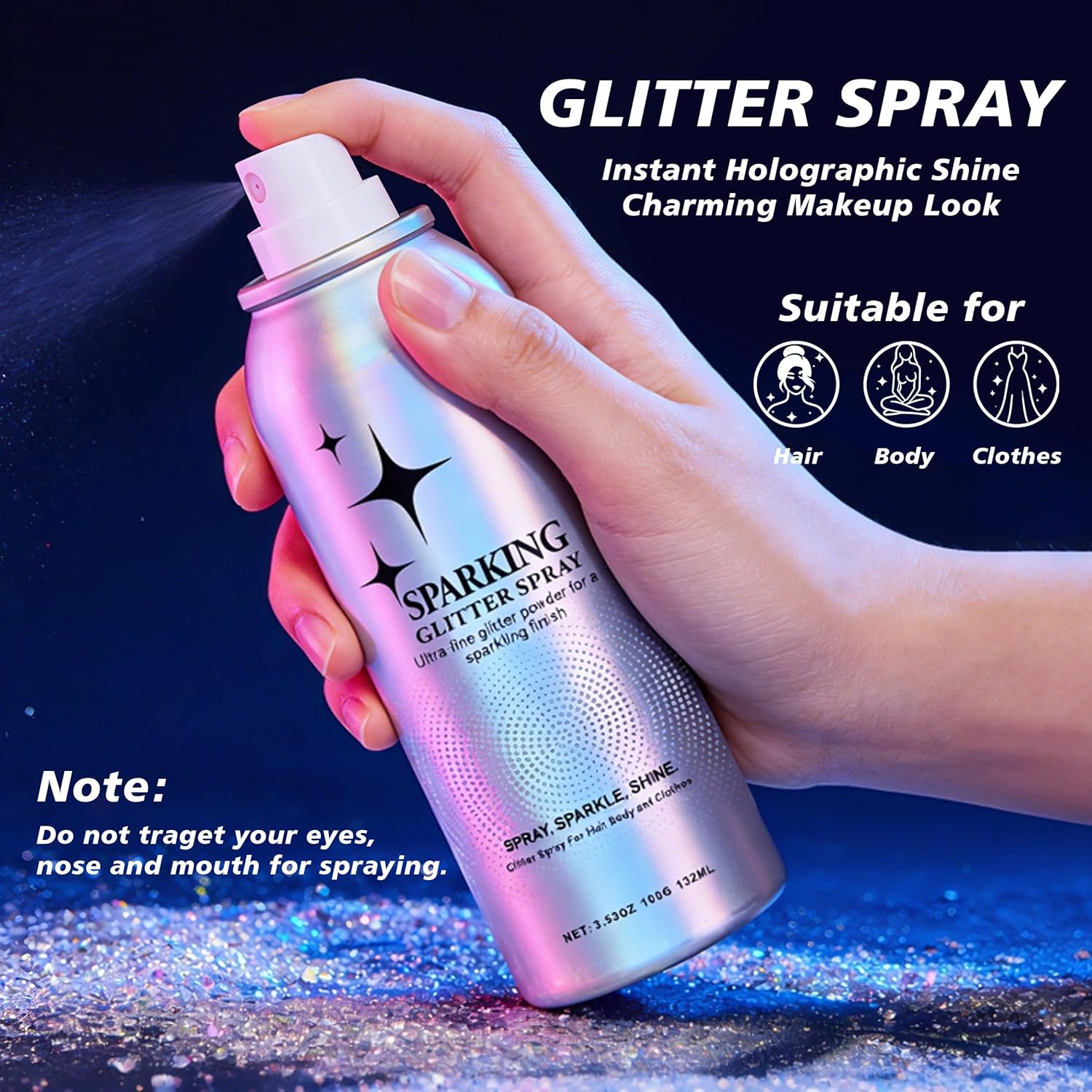 Thumbnail 2 de Glitter Hair Spray & Body Shimmer – Sparkling Spray for Hair and Skin (3.53 Fl Oz)