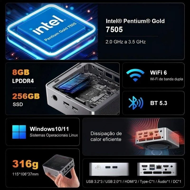 Detalle 2 de Mini PC Ninkear M6: rendimiento compacto para multitarea y setups de 3 monitores