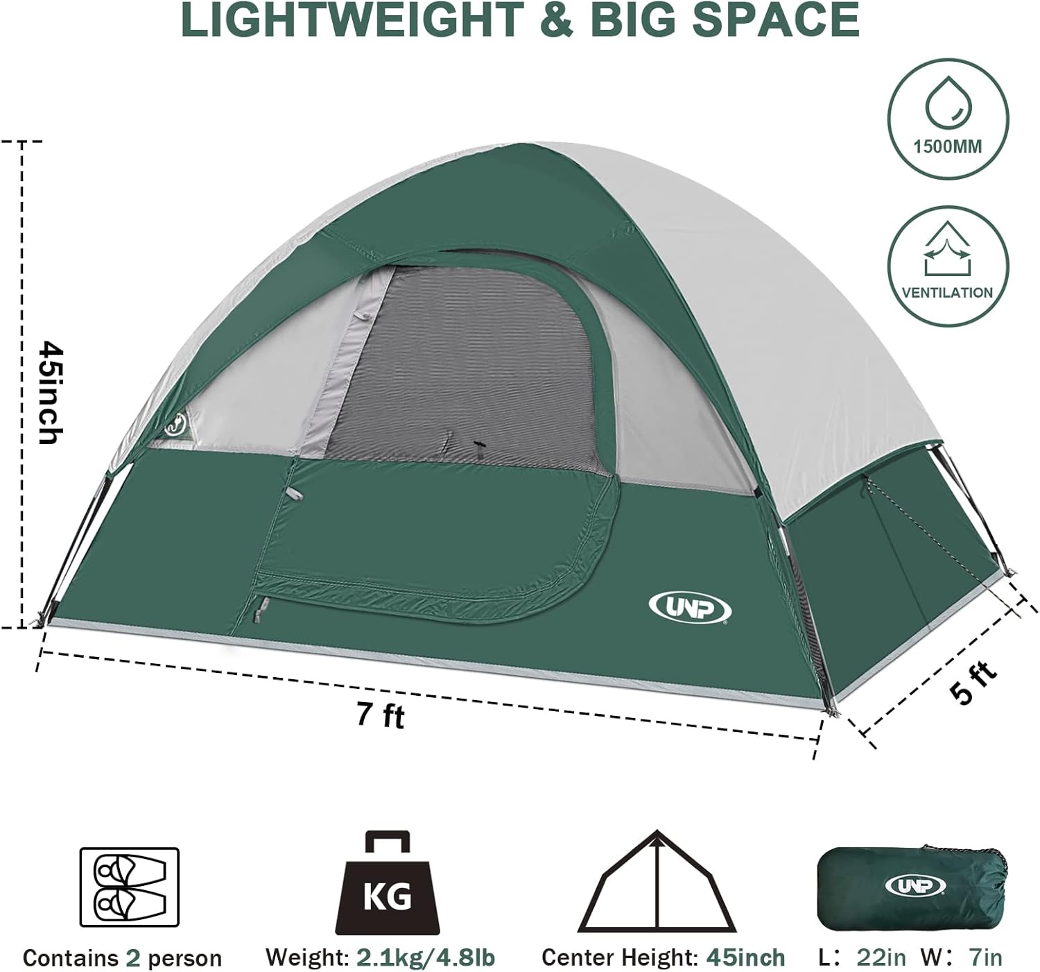 Thumbnail 1 de UNP Tente de Camping 2-3 Places, Ultra Léger et Coupe-Vent, Imperméable avec Rainfly