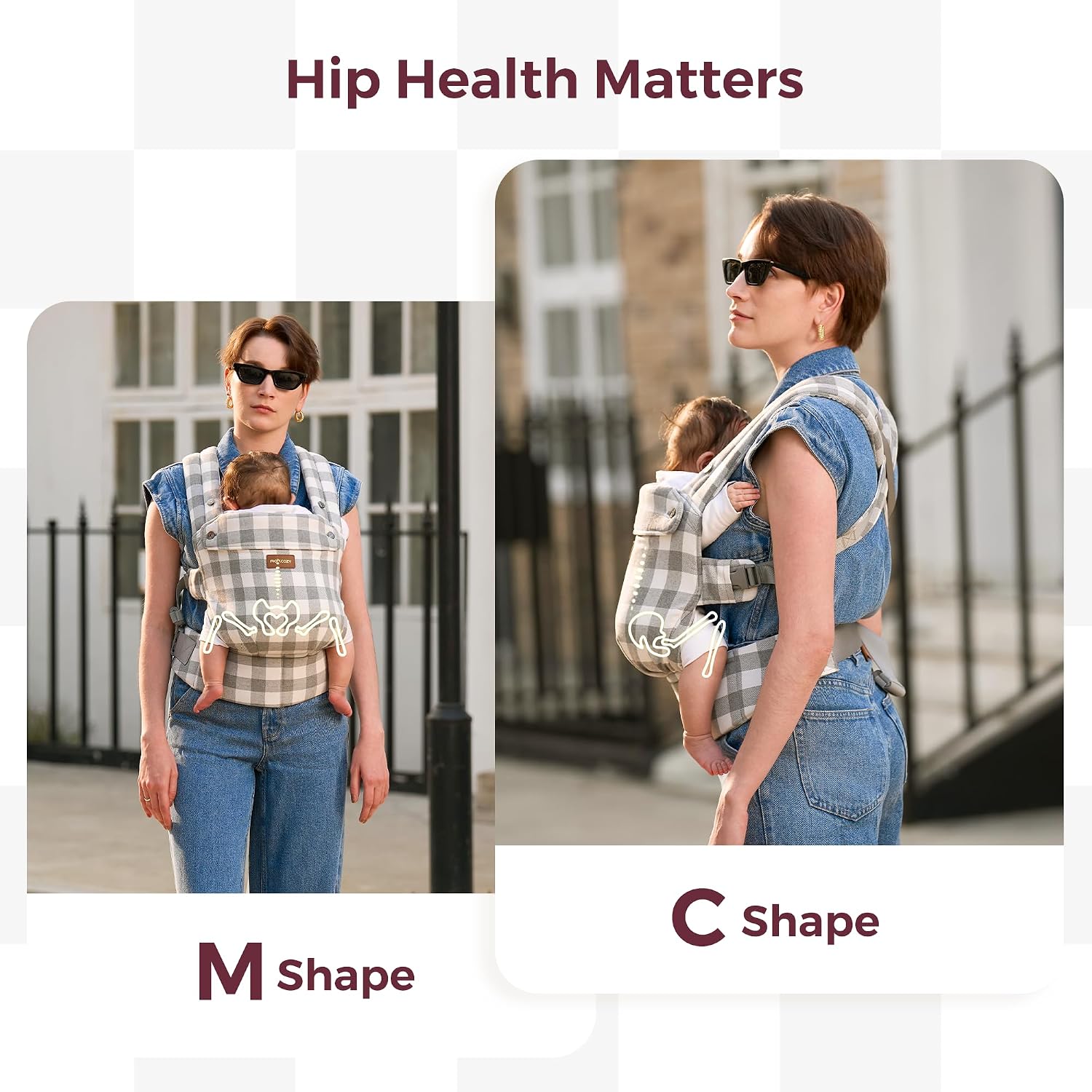 Thumbnail 4 de Momcozy Baby Carrier for 3-24M in Cotton Linen Slate Checker