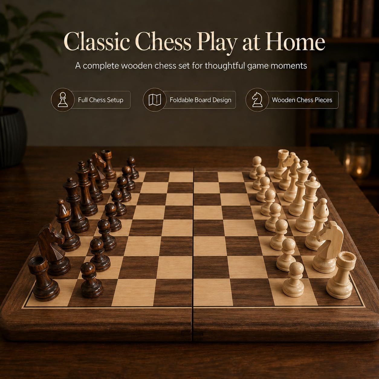 Thumbnail 2 de 15in Wooden Folding Chess Set Vintage