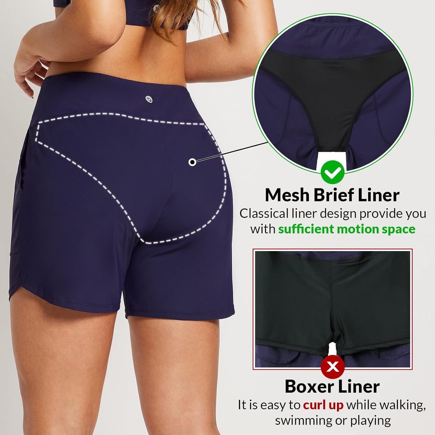 Thumbnail 3 de baleaf Women’s 5" High-Waisted Swim Shorts with Tummy Control and V-Slit Design