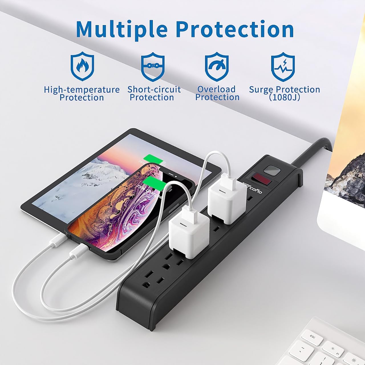 Detalle de Power Strip Surge Protector with 6 Outlets and 6-Foot Cord (600 Joules) – ETL Listed